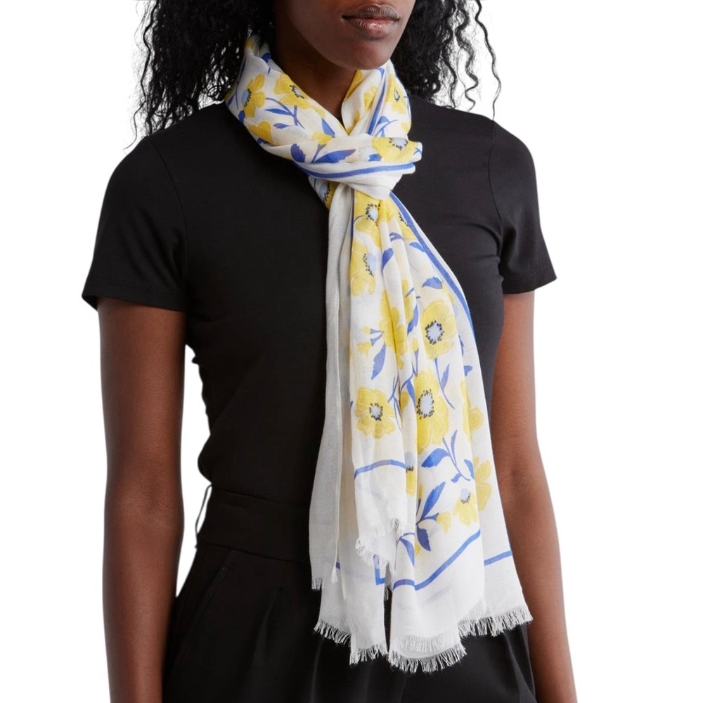 Kate Spade NWT Floral White and Yellow Scarf